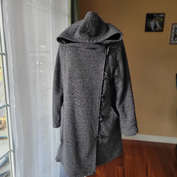 Glow and Grow Sherpa Charcoal Women's Cowl Neck Jacket with Toggles Size Small - Picture 5 of 12